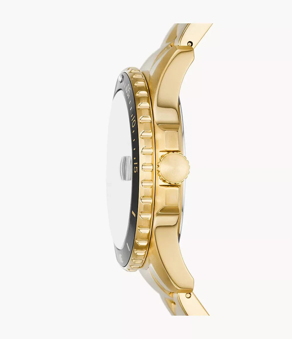 Fossil Men's Blue Dive Three-Hand Date, Gold-Tone Stainless Steel Watch