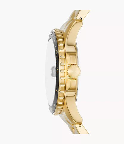 Fossil Men's Blue Dive Three-Hand Date, Gold-Tone Stainless Steel Watch