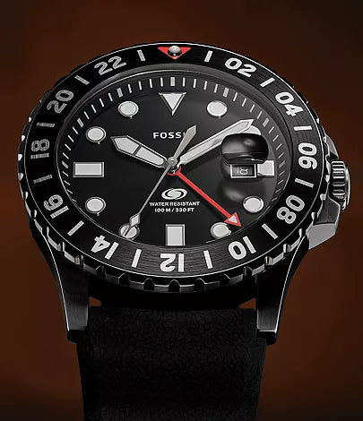 Fossil Blue GMT Mens Black Silicone Watch - FS6036