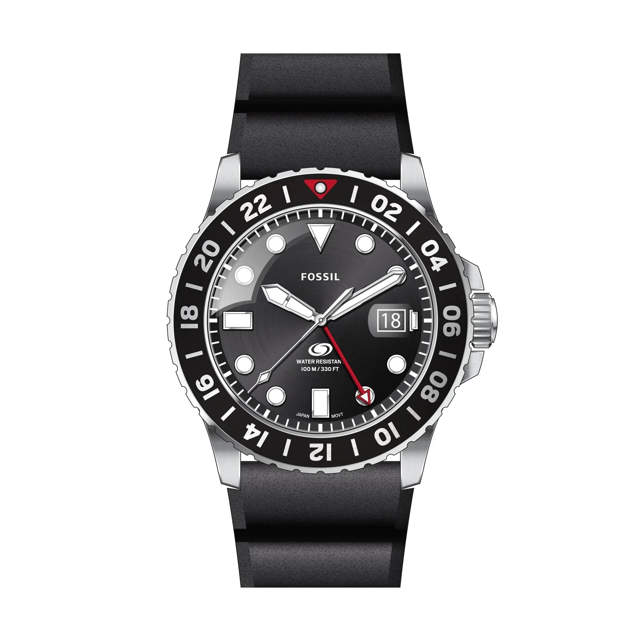 Fossil Blue GMT Mens Black Silicone Watch - FS6036