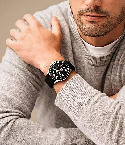Fossil Blue GMT Mens Black Silicone Watch - FS6036