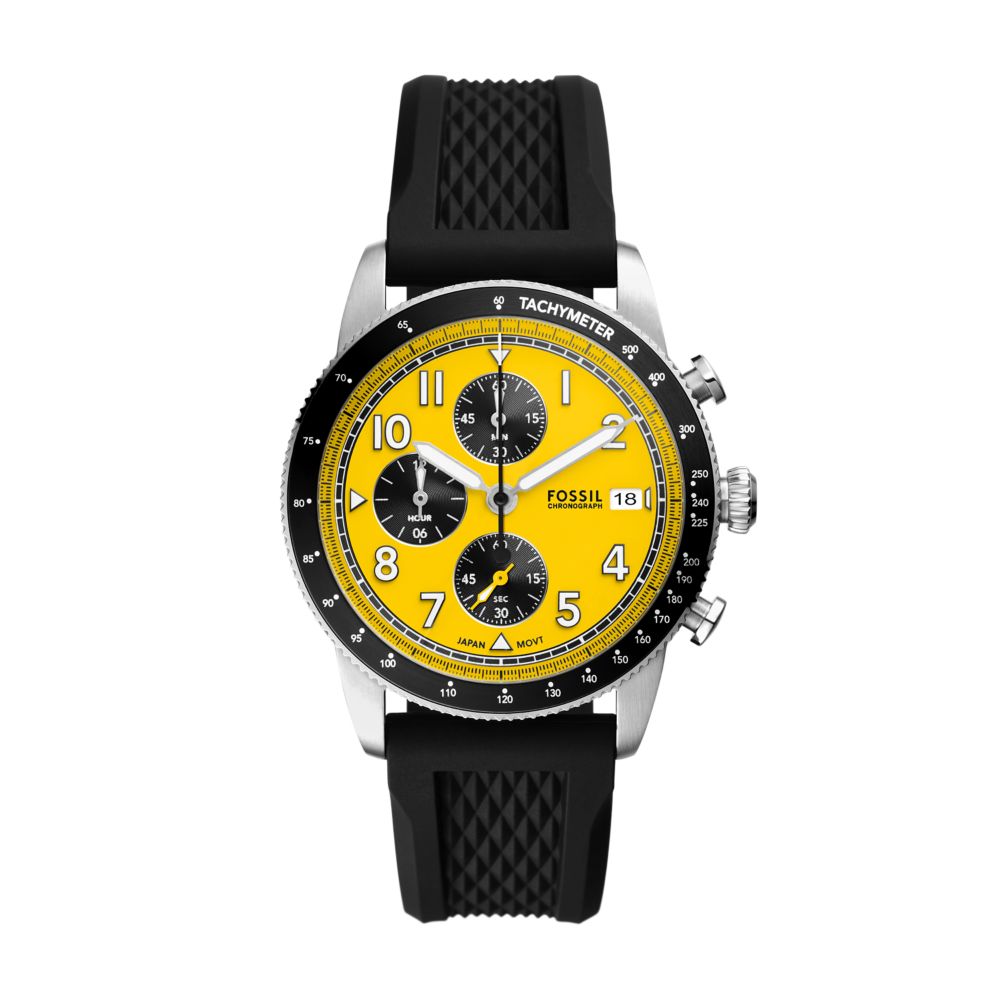 Fossil Sport Tourer Mens Black Rubber Strap Watch-FS6044