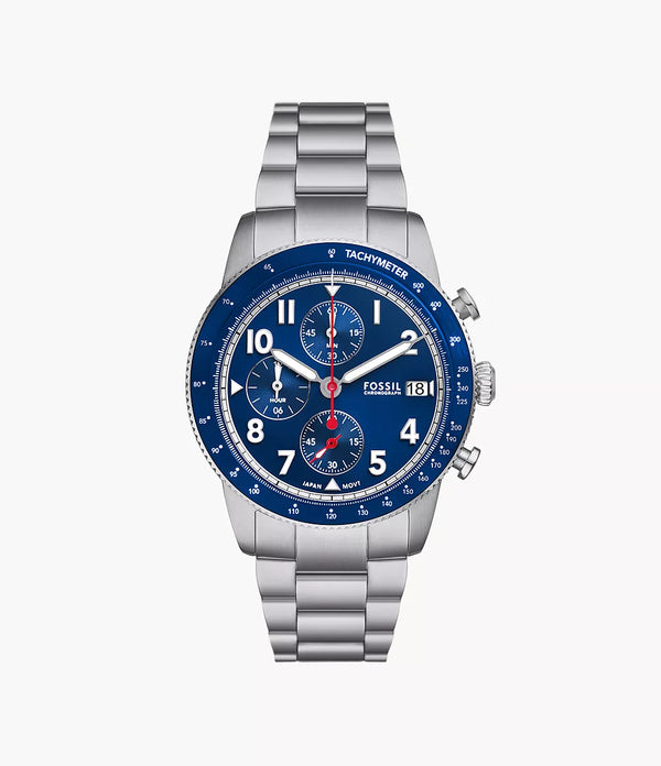 Fossil Sport Tourer Mens Silver Stainless Steel Watch-FS6047