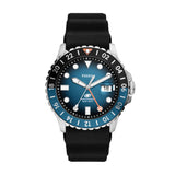 Fossil Blue Mens Black Leather Watch-FS6049