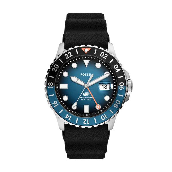 Fossil Blue Mens Black Leather Watch-FS6049