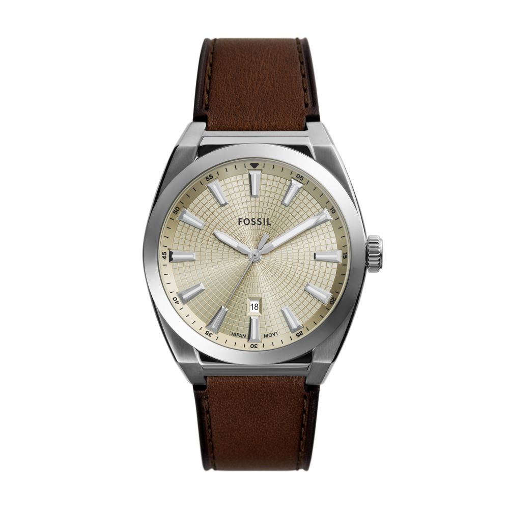 Fossil Everett Mens Brown Leather Watch-FS6071