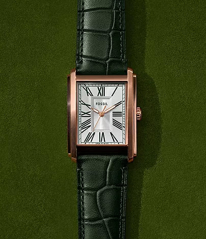 Fossil Carraway Mens Green Leather Watch-FS6077