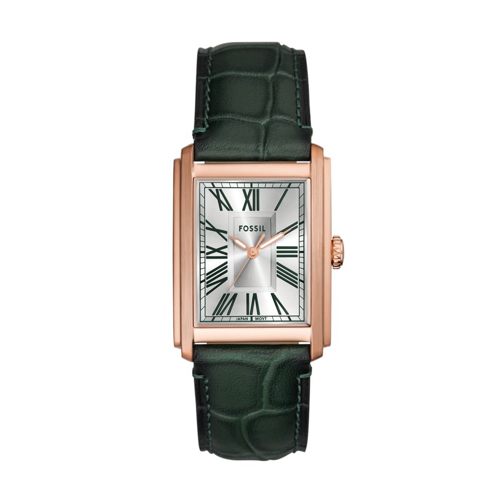 Fossil Carraway Mens Green Leather Watch-FS6077