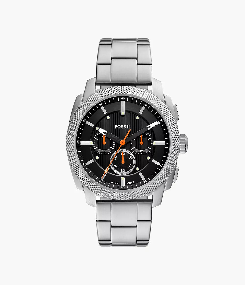 Fossil Machine Mens Silver Stainless Steel Strap Watch-FS6095