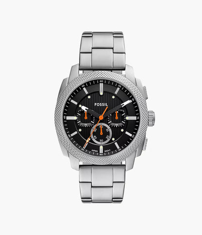 Fossil Machine Mens Silver Stainless Steel Strap Watch-FS6095