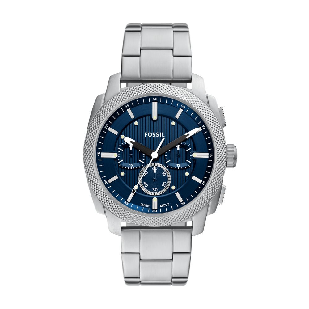 Fossil Machine Mens Silver Stainless Steel Strap Watch-FS6096