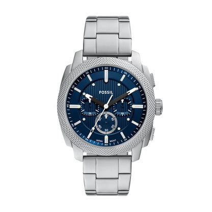 Fossil Machine Mens Silver Stainless Steel Strap Watch-FS6096