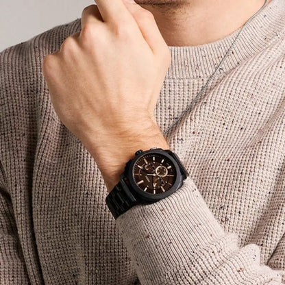 Fossil Machine Mens Black Stainless Steel Strap Watch-FS6097