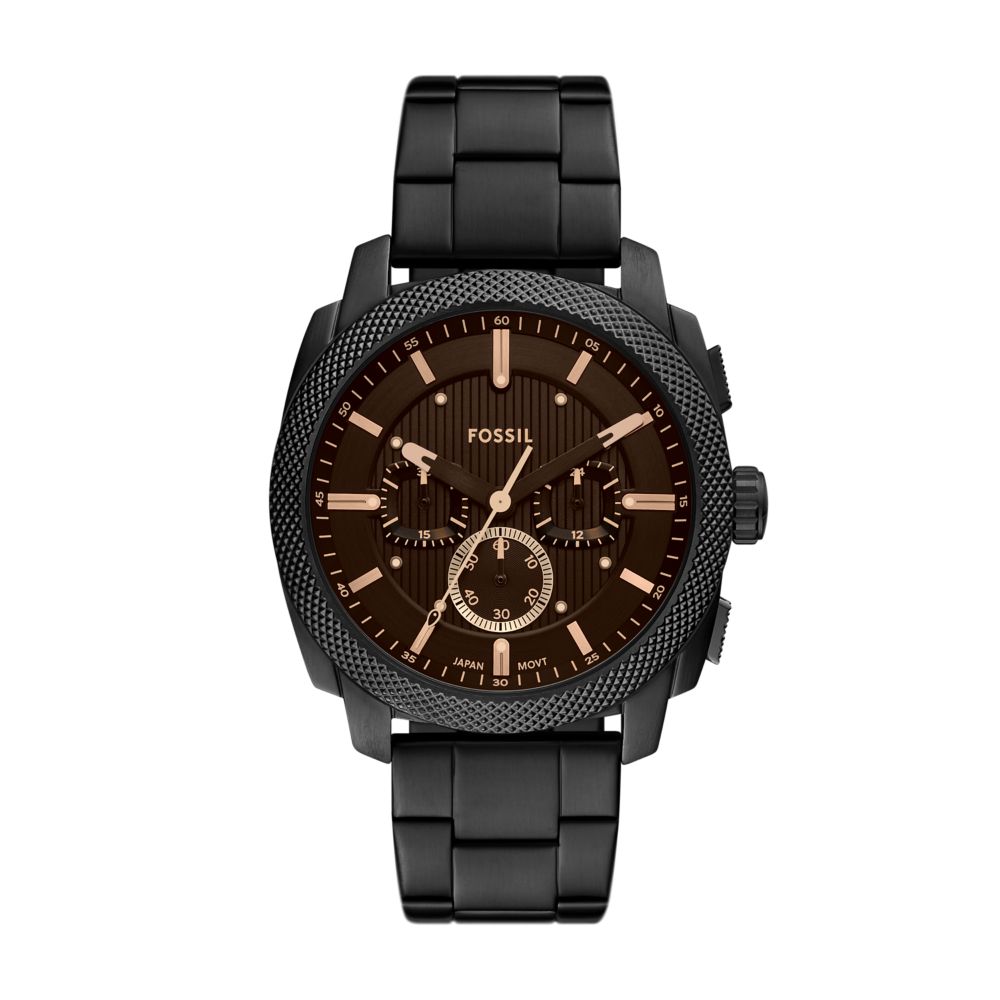 Fossil Machine Mens Black Stainless Steel Strap Watch-FS6097