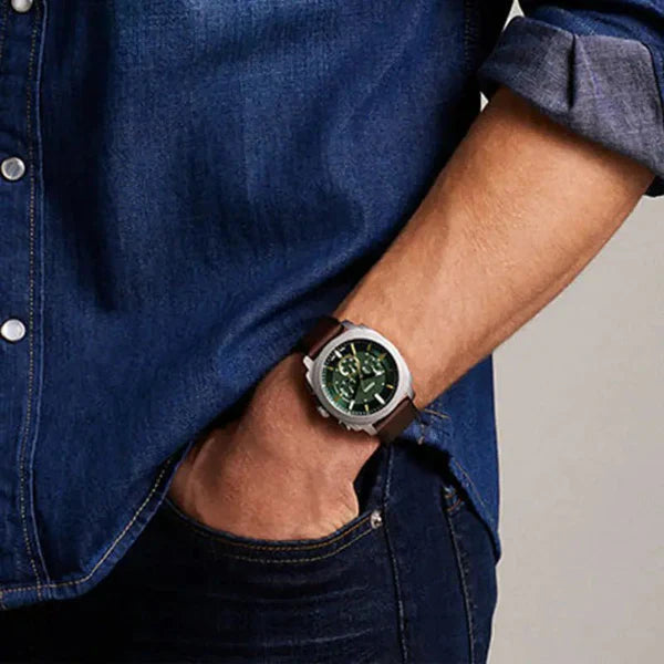Fossil Machine Mens Brown Leather Strap Watch-FS6100