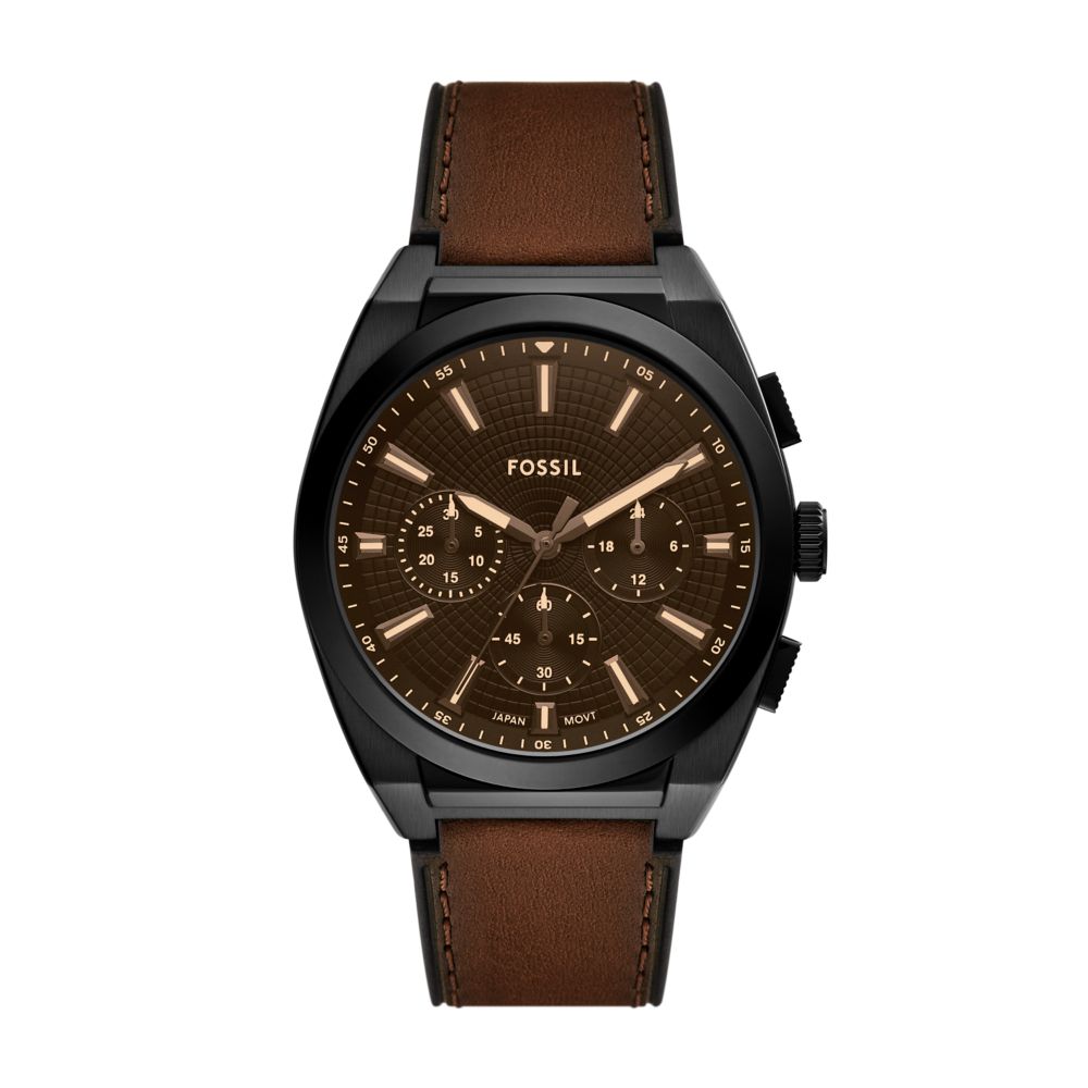 Fossil Everett Mens Brown Leather Strap Watch-FS6108