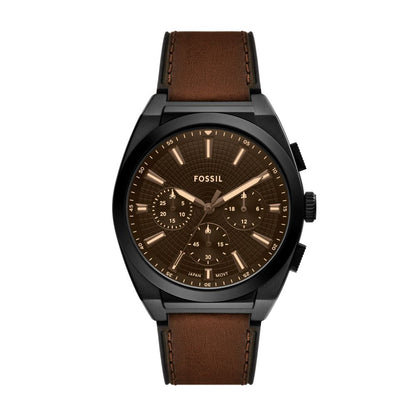 Fossil Everett Mens Brown Leather Strap Watch-FS6108