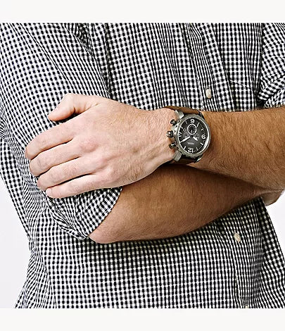 Fossil Men Nate Chronograph Brown Leather Watch-JR1424