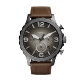 Fossil Men Nate Chronograph Brown Leather Watch-JR1424