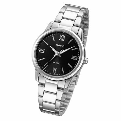 Casio LTP-1303DD-1AVDF - Ladies' Analog Watch-Minimalist Silver & Black