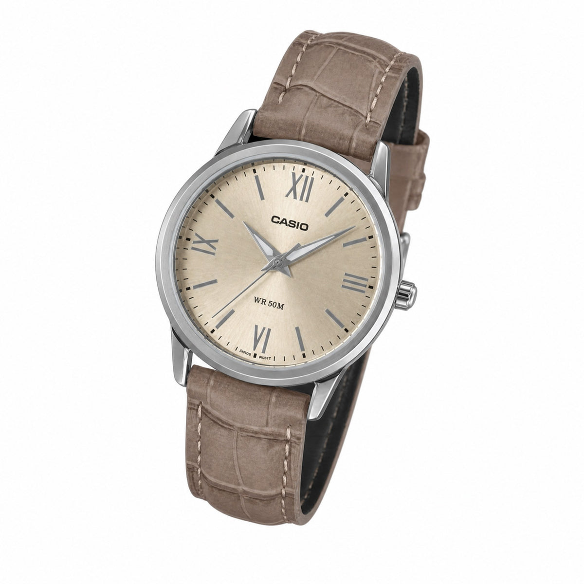 Casio Enticer LTP-1303LL-7AVDF -Silver Dial - Genuine Leather Band -50M WR - AI-generated angle view