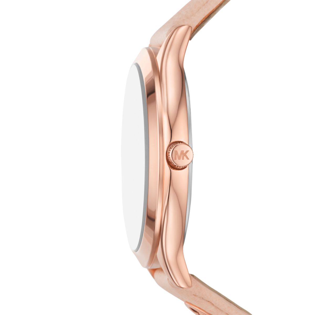 Michael Kors Slim Runway Womens Rose Gold Leather Strap Watch-MK7467