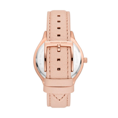 Michael Kors Slim Runway Womens Rose Gold Leather Strap Watch-MK7467
