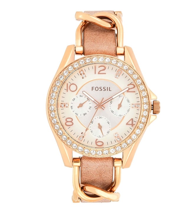 Fossil Riley Multifunction Rose-Tone & Sand Leather Watch-ES3466