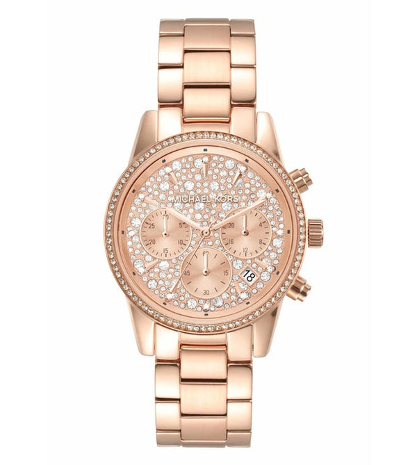 Michael Kors Ritz Womens Rose Gold Stainless Steel Watch-MK7302