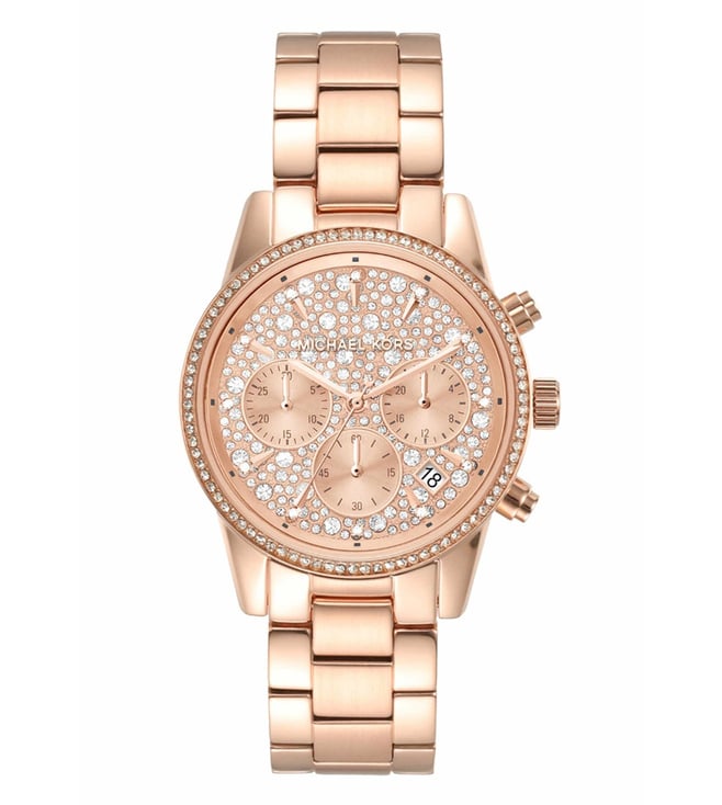 Michael Kors Ritz Womens Rose Gold Stainless Steel Watch-MK7302