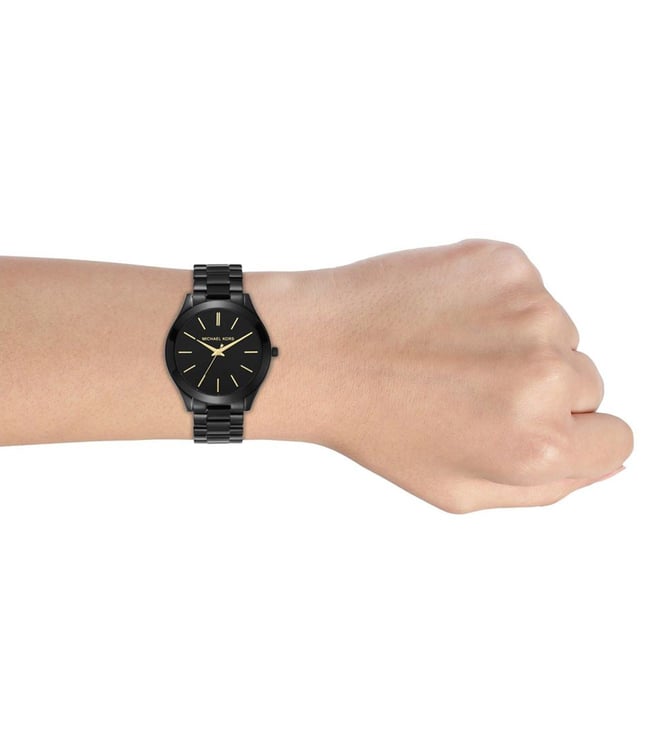 Michael Kors Slim Runway Black Stainless Steel Women Watch-MK3221