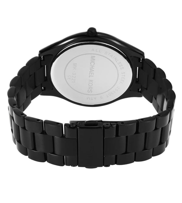 Michael Kors Slim Runway Black Stainless Steel Women Watch-MK3221