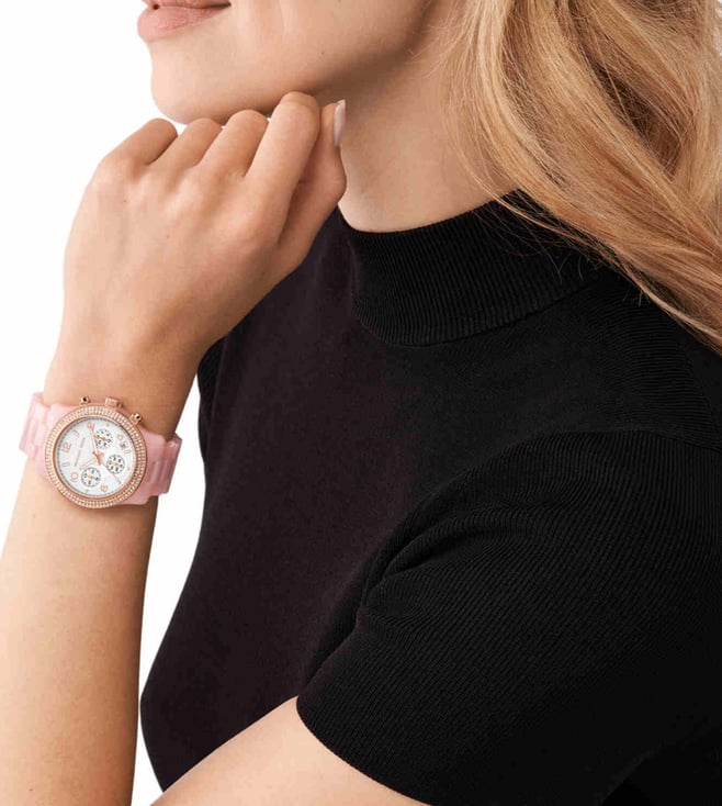 Michael Kors Runway Womens Pink Rubber Watch-MK7424