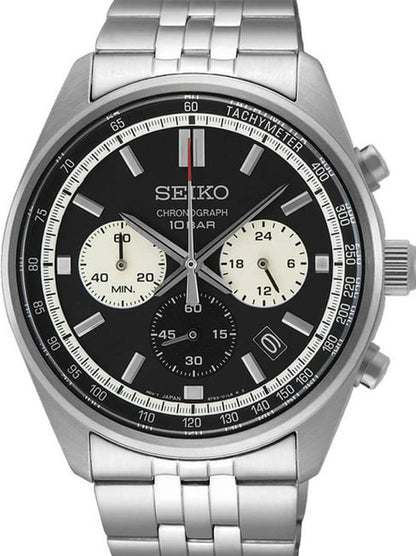 Seiko Men's Chronograph SSB397P1 -100M WR- Silver- Black Textured Dial