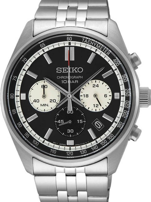 Seiko Men's Chronograph SSB397P1 -100M WR- Silver- Black Textured Dial