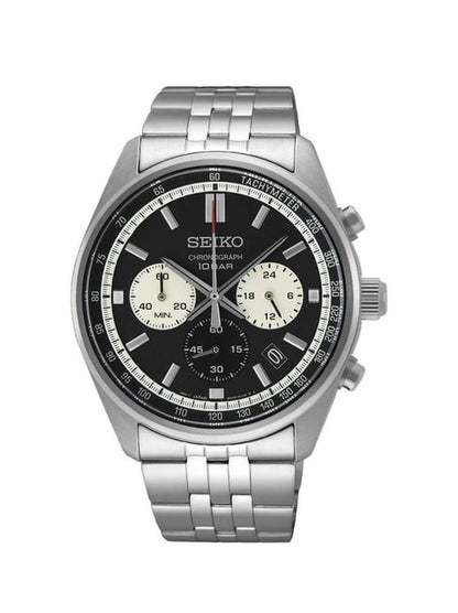 Seiko Men's Chronograph SSB397P1 -100M WR- Silver- Black Textured Dial