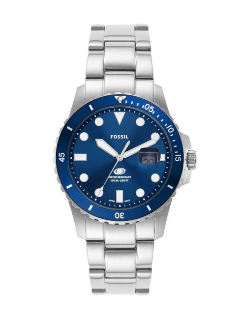 Fossil Blue Mens Silver Stainless Steel Watch-FS6029