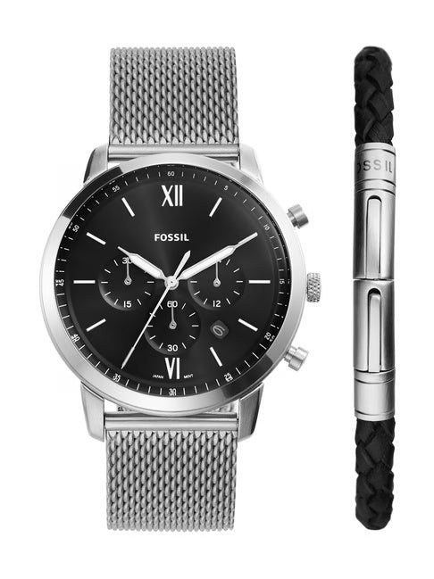 Fossil Neutra Mens Silver Stainless Steel Watch-FS6021SET