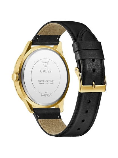 Guess - Mens Black Leather Strap Watch-GW0846G1