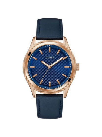 Guess - Mens Blue Leather Strap Watch-GW0846G2
