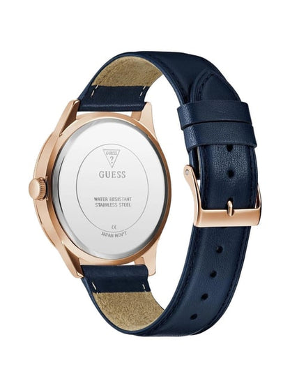 Guess - Mens Blue Leather Strap Watch-GW0846G2