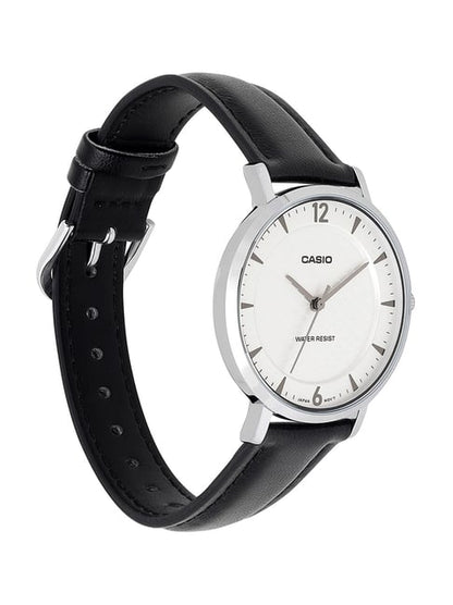 Casio LTP-VT04L-7A2DF - Cream Honeycomb Dial-Black Leather Band-Slim Watch