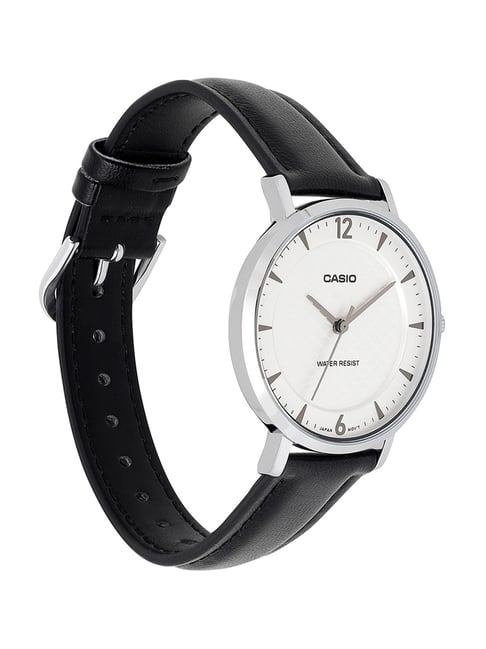 Casio LTP-VT04L-7A2DF - Cream Honeycomb Dial-Black Leather Band-Slim Watch