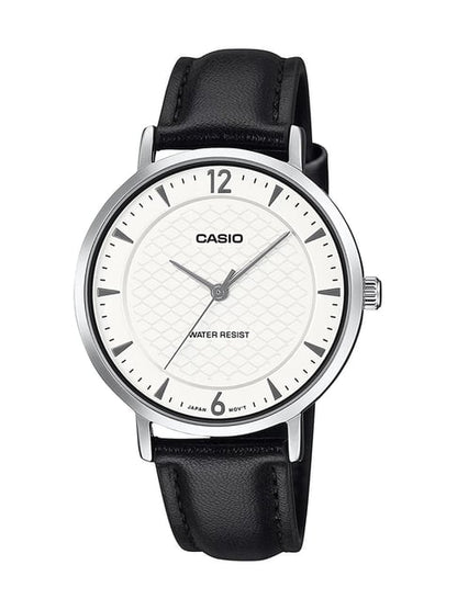 Casio LTP-VT04L-7A2DF - Cream Honeycomb Dial-Black Leather Band-Slim Watch