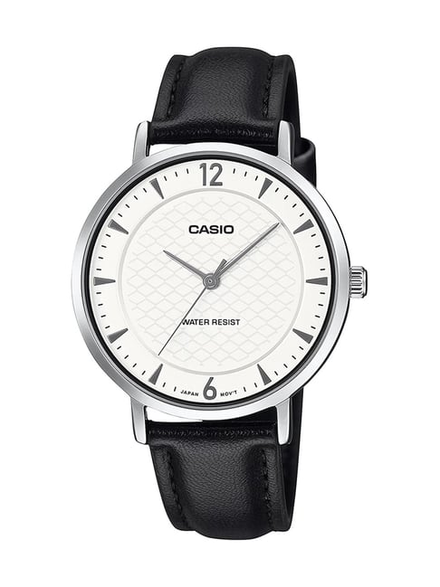 Casio LTP-VT04L-7A2DF - Cream Honeycomb Dial-Black Leather Band-Slim Watch
