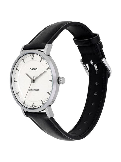 Casio LTP-VT04L-7A2DF - Cream Honeycomb Dial-Black Leather Band-Slim Watch
