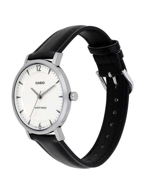 Casio LTP-VT04L-7A2DF - Cream Honeycomb Dial-Black Leather Band-Slim Watch
