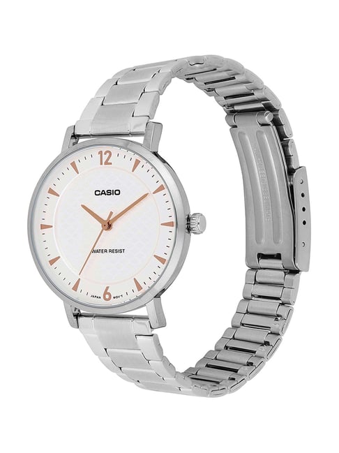 Casio LTP-VT04D-7ADF-Silver-White Patterned Dial-Slim S/Steel - Minimalist