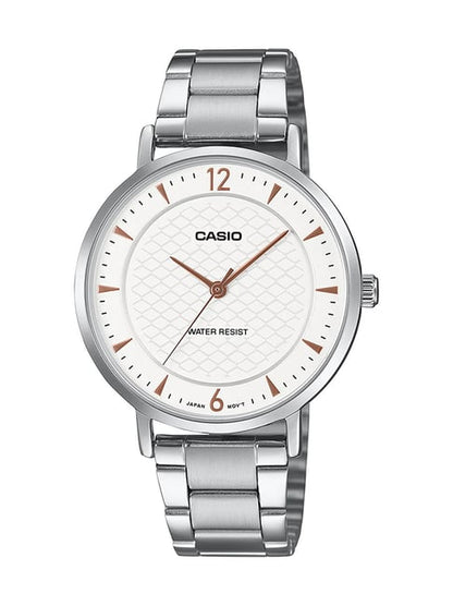 Casio LTP-VT04D-7ADF-Silver-White Patterned Dial-Slim S/Steel - Minimalist