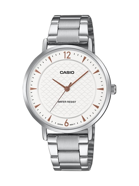 Casio LTP-VT04D-7ADF-Silver-White Patterned Dial-Slim S/Steel - Minimalist